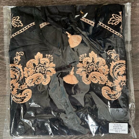 St. Roche Mortimer Blouse in Black with Gold Embroidery. Size 6. NWT! - Picture 7 of 10